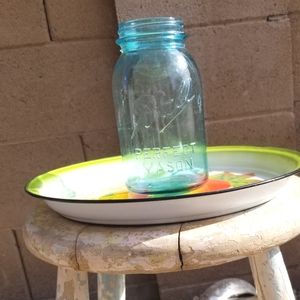 Antique Vintage Mason Jar aquq blue tint